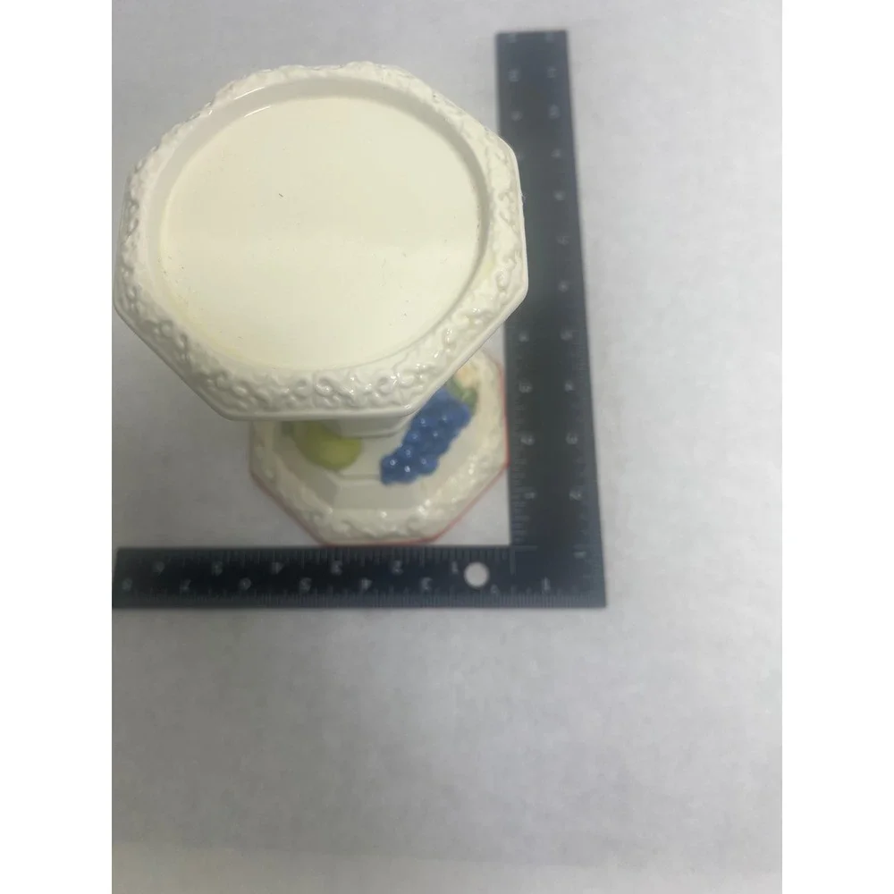 Avon Sweet Country Harvest Ceramic Pillar Candle Holder Fruit Embossed Pedestal